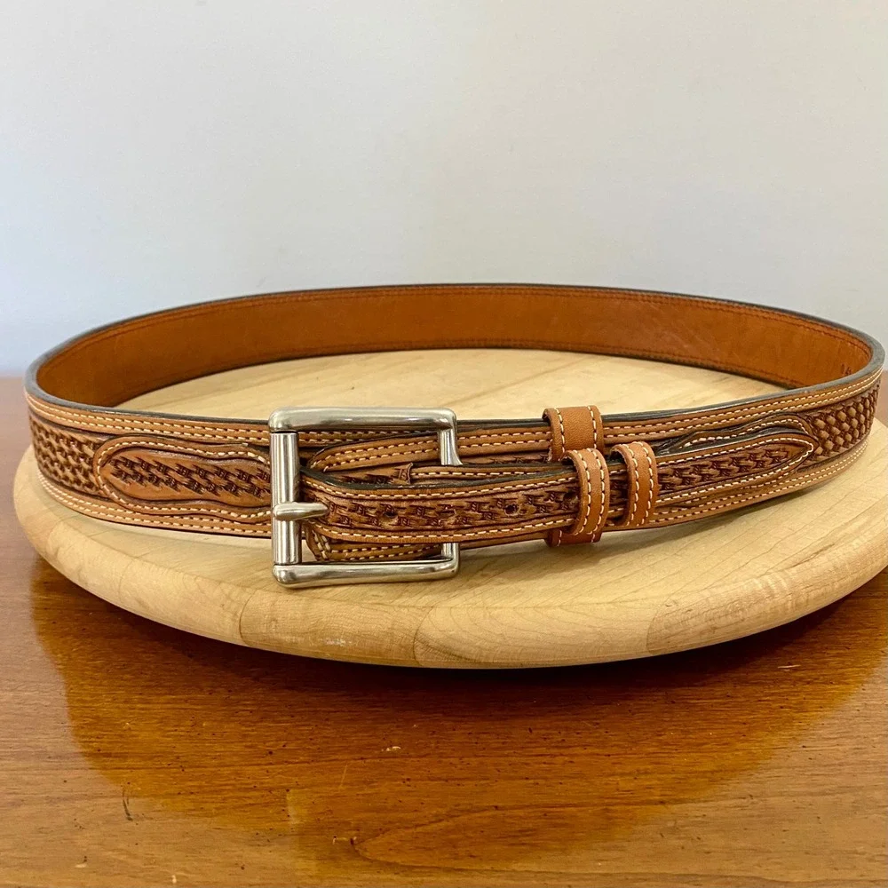 Vogt Mens Silversmiths Western Basketweave Leather Ranger Belt Size 40 041-041